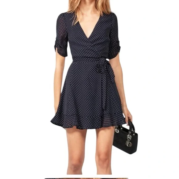 Reformation Monica navy polka dot short sleeve wrap dress size small - Picture 1 of 9